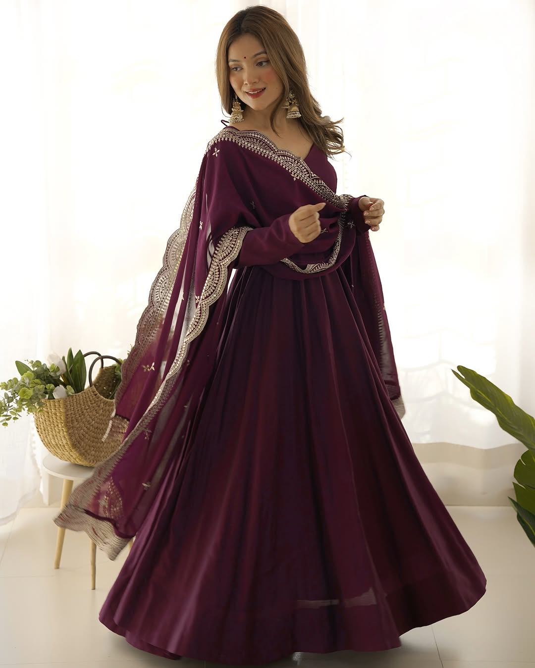 Prema Purple Chanderi Silk Anarkali Suit Set