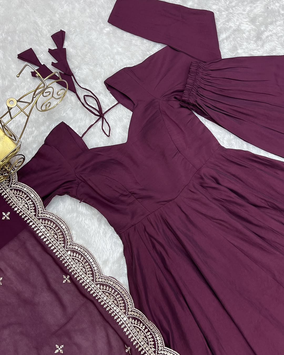 Prema Purple Chanderi Silk Anarkali Suit Set