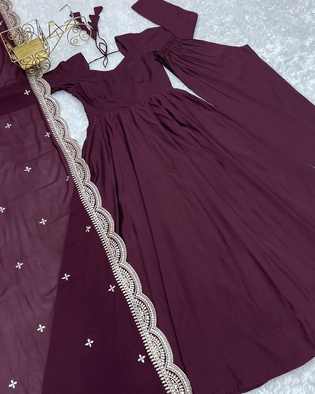 Prema Purple Chanderi Silk Anarkali Suit Set