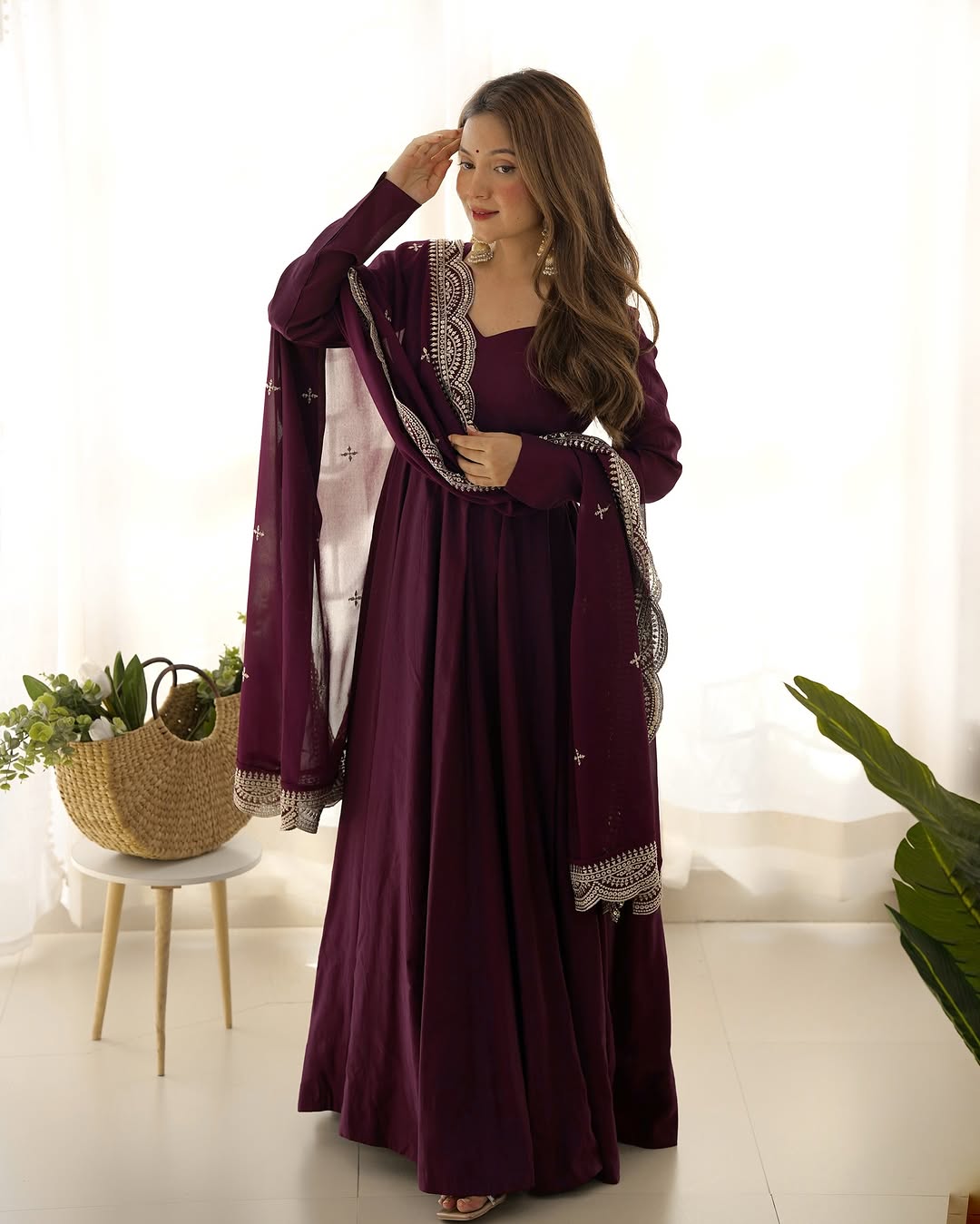 Prema Purple Chanderi Silk Anarkali Suit Set