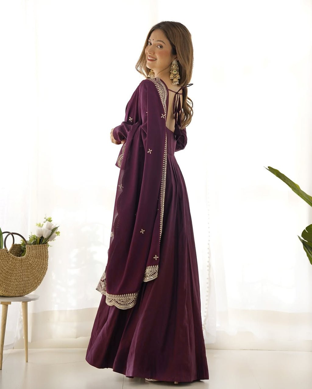 Prema Purple Chanderi Silk Anarkali Suit Set