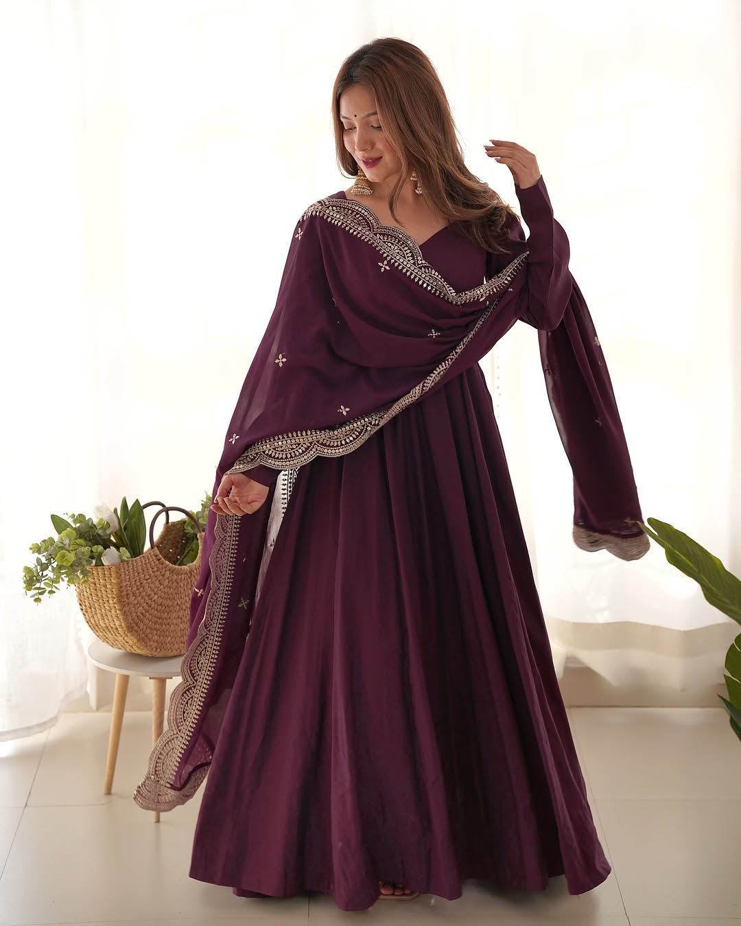 Prema Purple Chanderi Silk Anarkali Suit Set