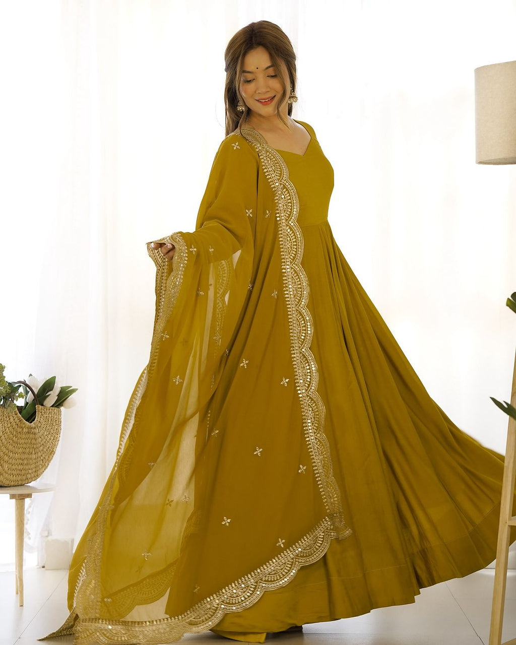 Yellow Chanderi silk Prema designer Anarkali suit