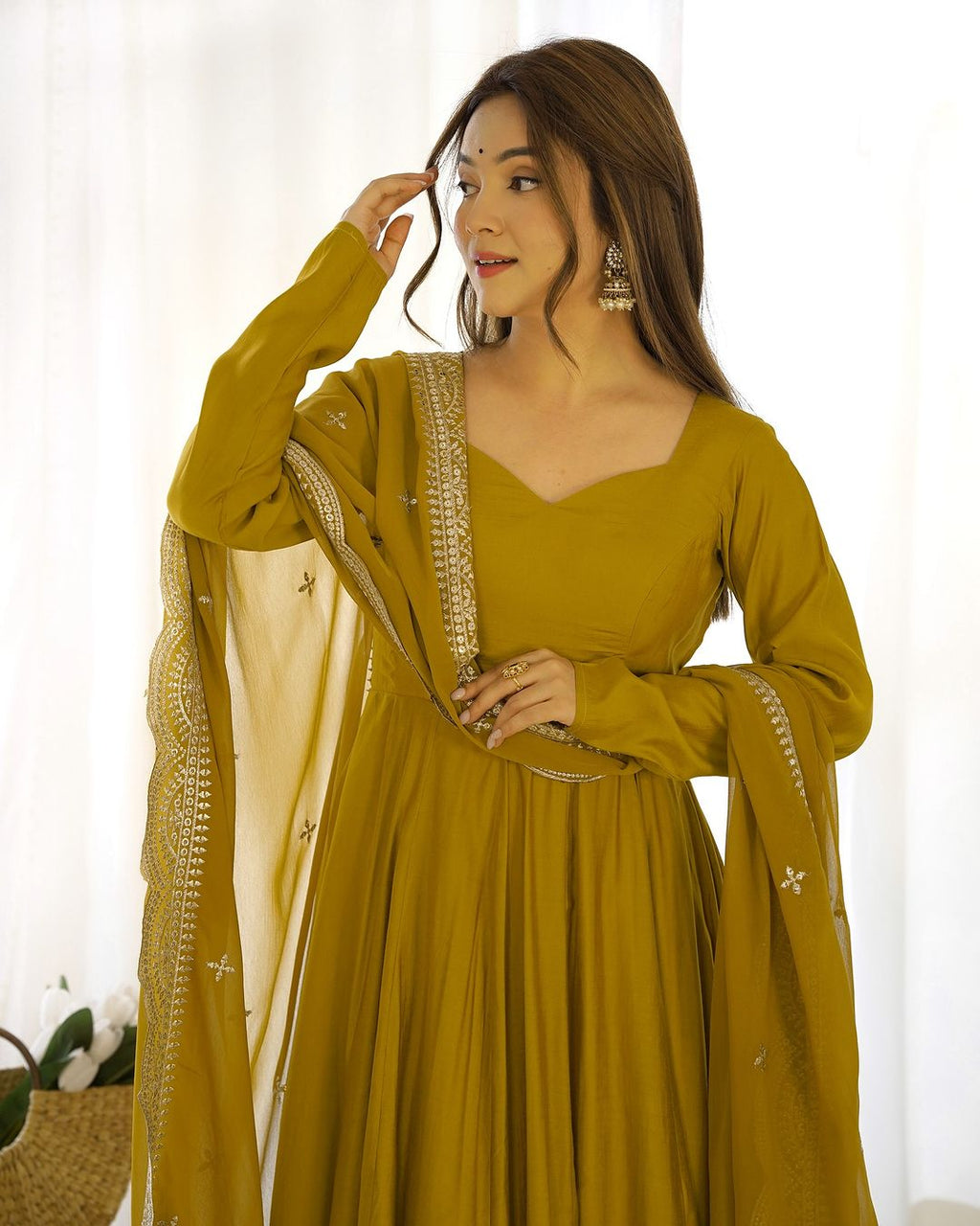 Yellow Chanderi silk Prema designer Anarkali suit