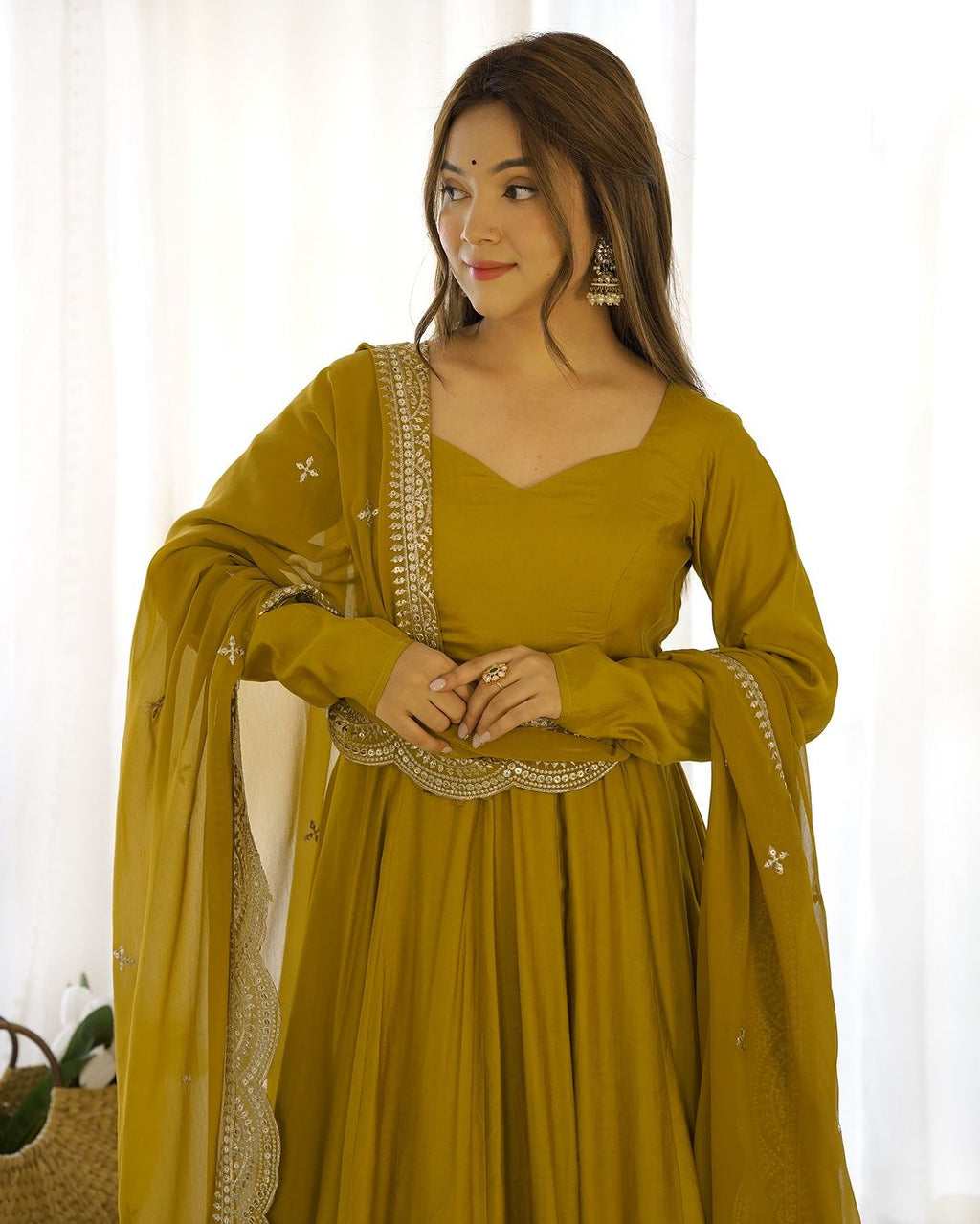 Yellow Chanderi silk Prema designer Anarkali suit