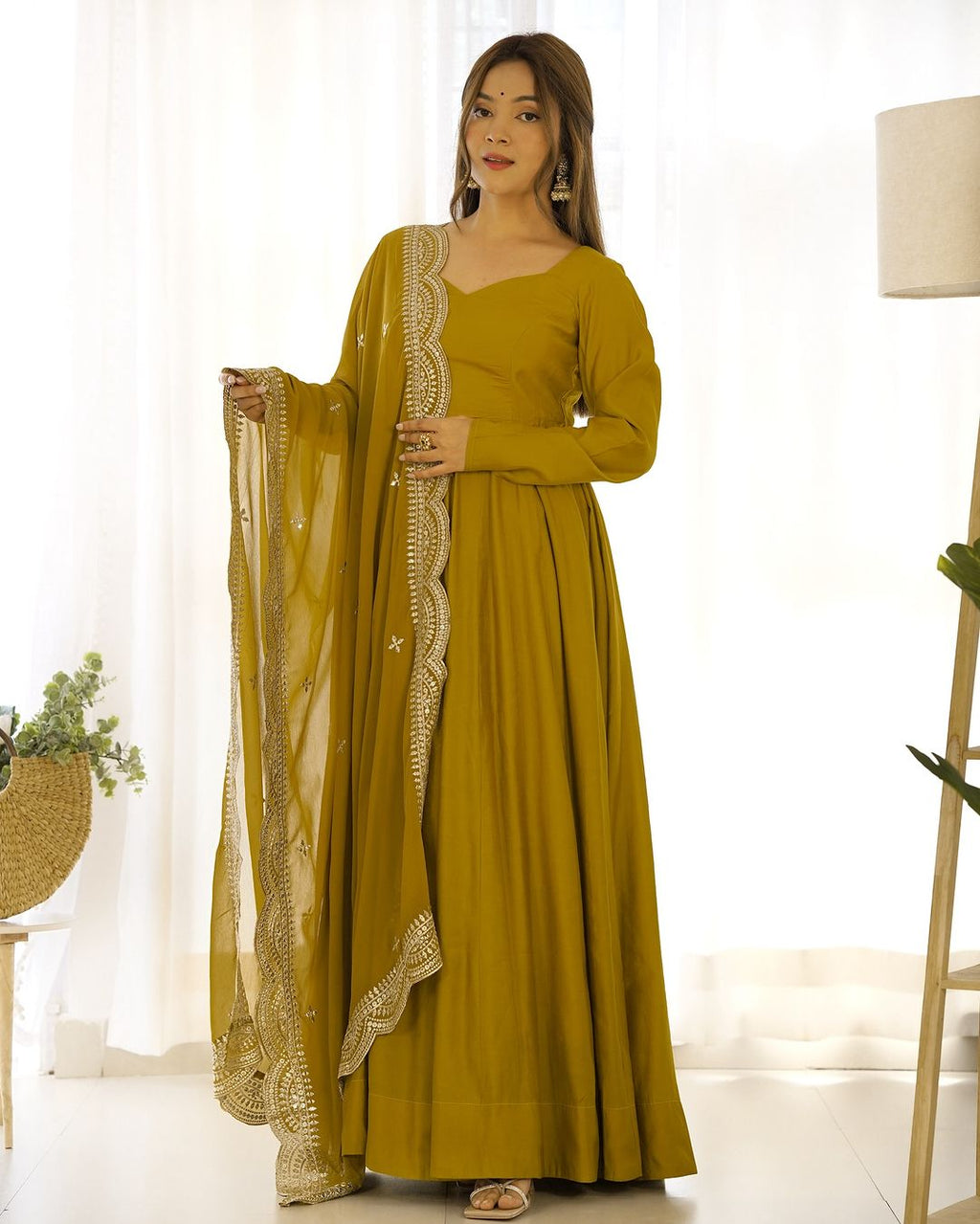 Yellow Chanderi silk Prema designer Anarkali suit