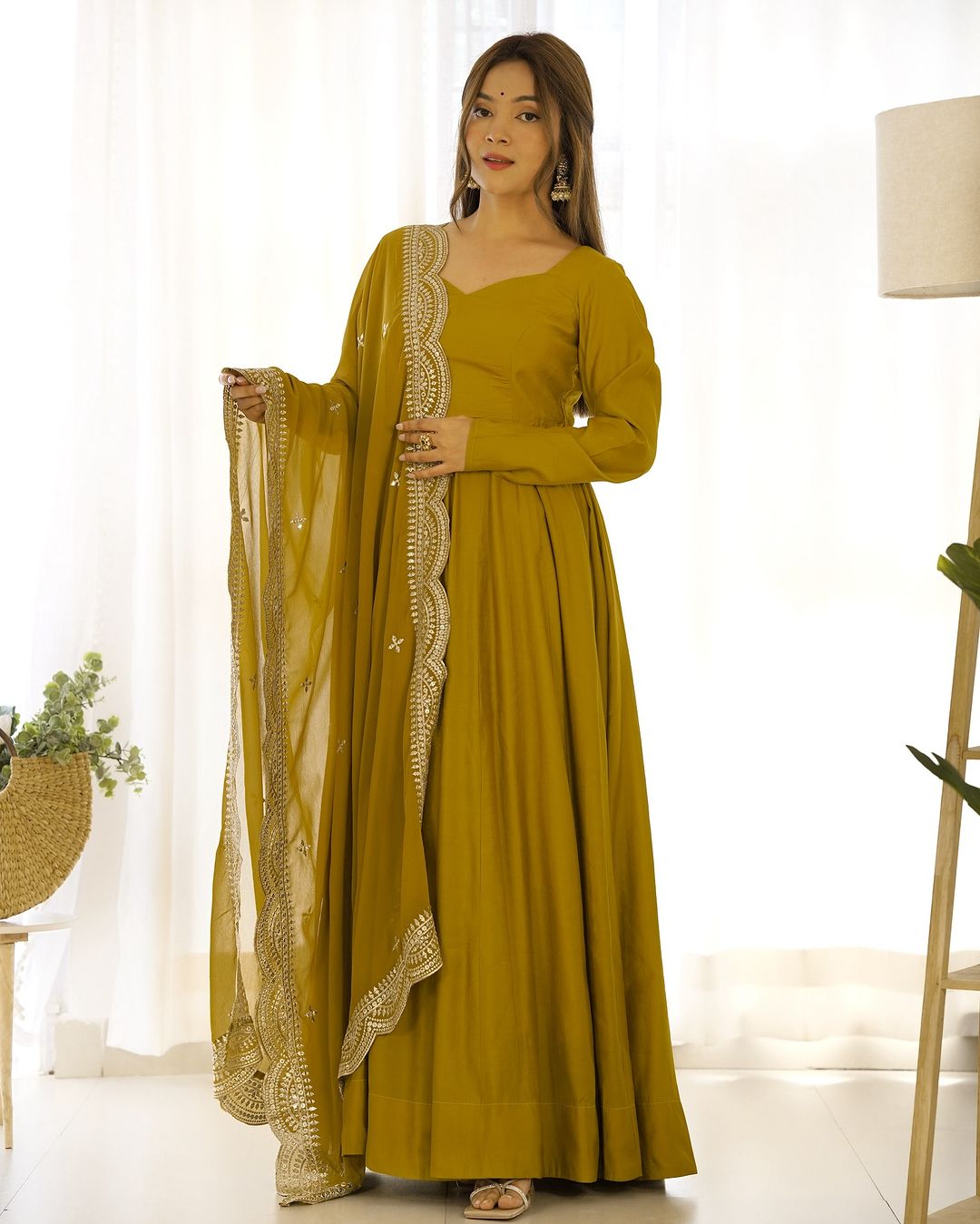 Yellow Chanderi silk Prema designer Anarkali suit