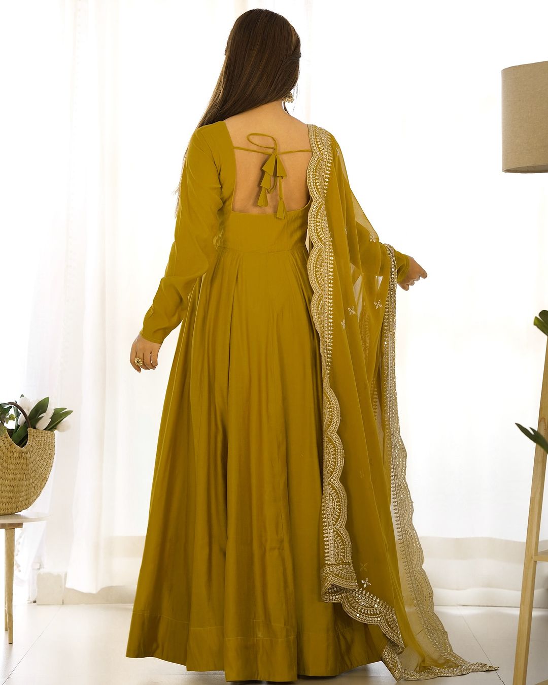 Yellow Chanderi silk Prema designer Anarkali suit