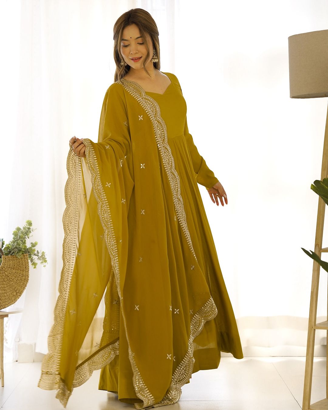 Yellow Chanderi silk Prema designer Anarkali suit