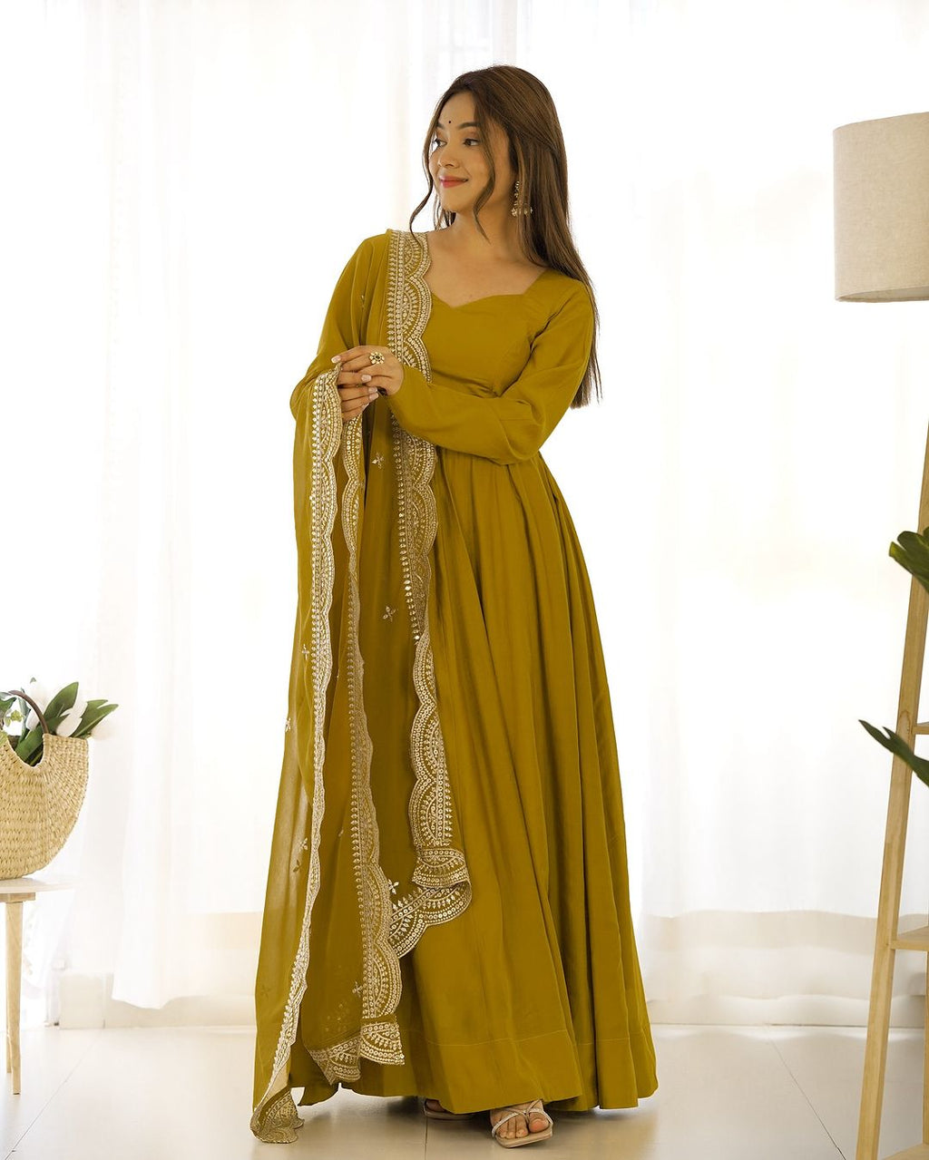 Yellow Chanderi silk Prema designer Anarkali suit
