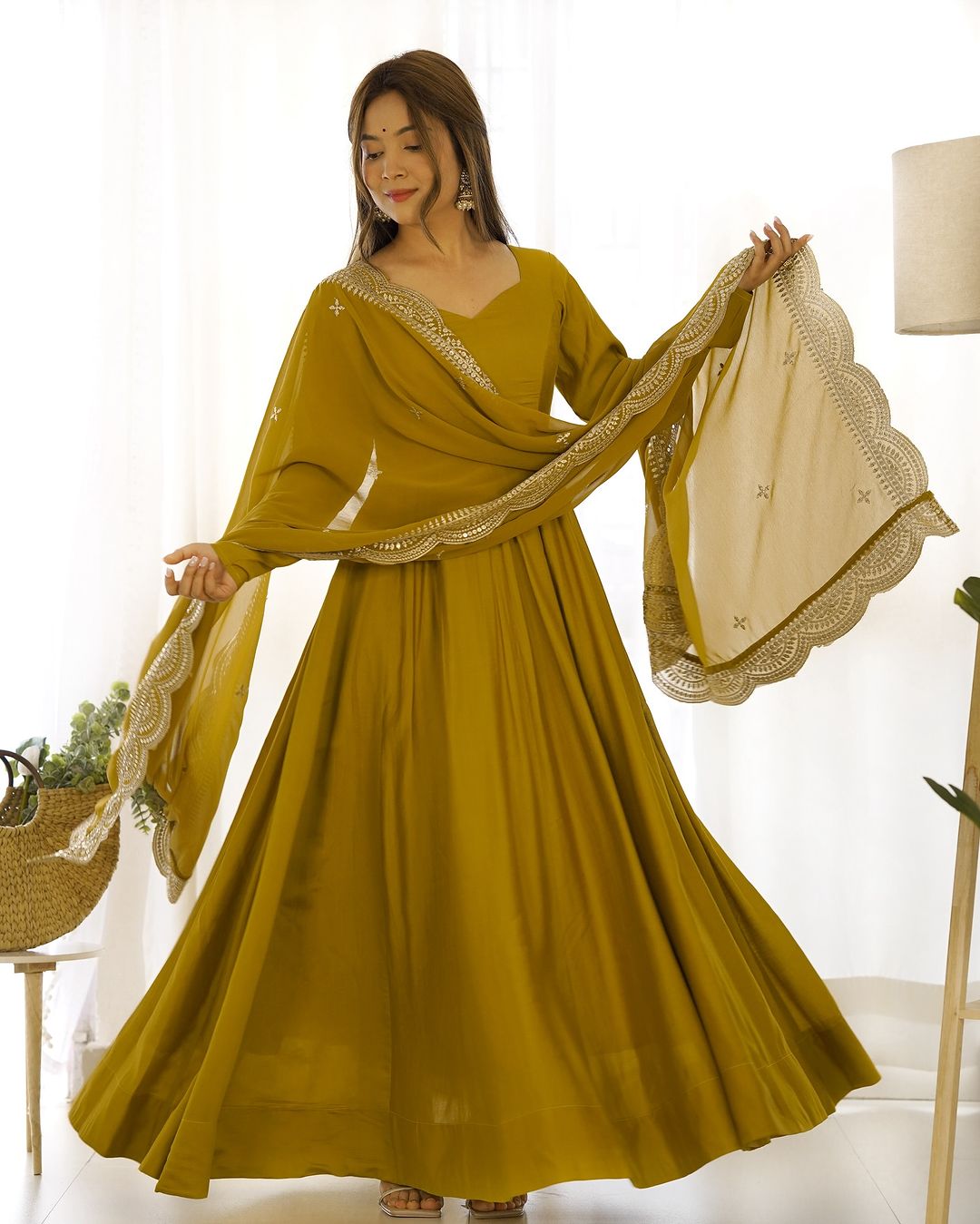 Yellow Chanderi silk Prema designer Anarkali suit
