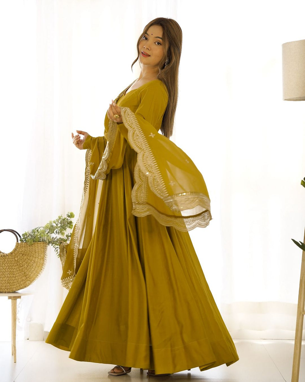 Yellow Chanderi silk Prema designer Anarkali suit