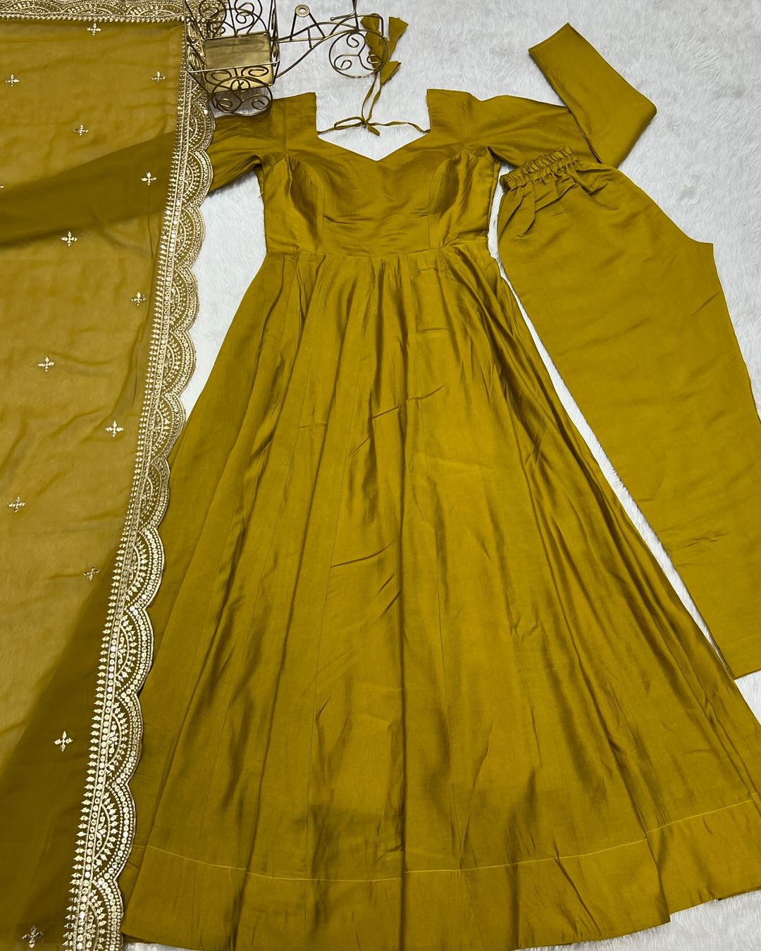Yellow Chanderi silk Prema designer Anarkali suit