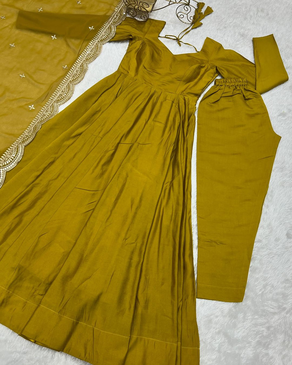 Yellow Chanderi silk Prema designer Anarkali suit