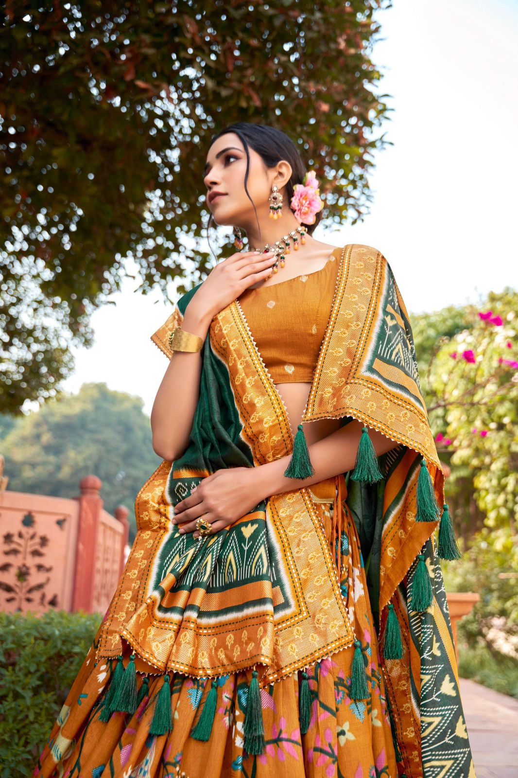 Printed Elegance of Adola Silk Lehenga Set