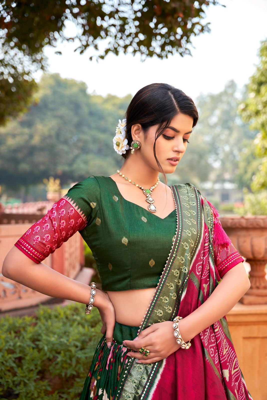 Printed Elegance of Adola Silk Lehenga Set