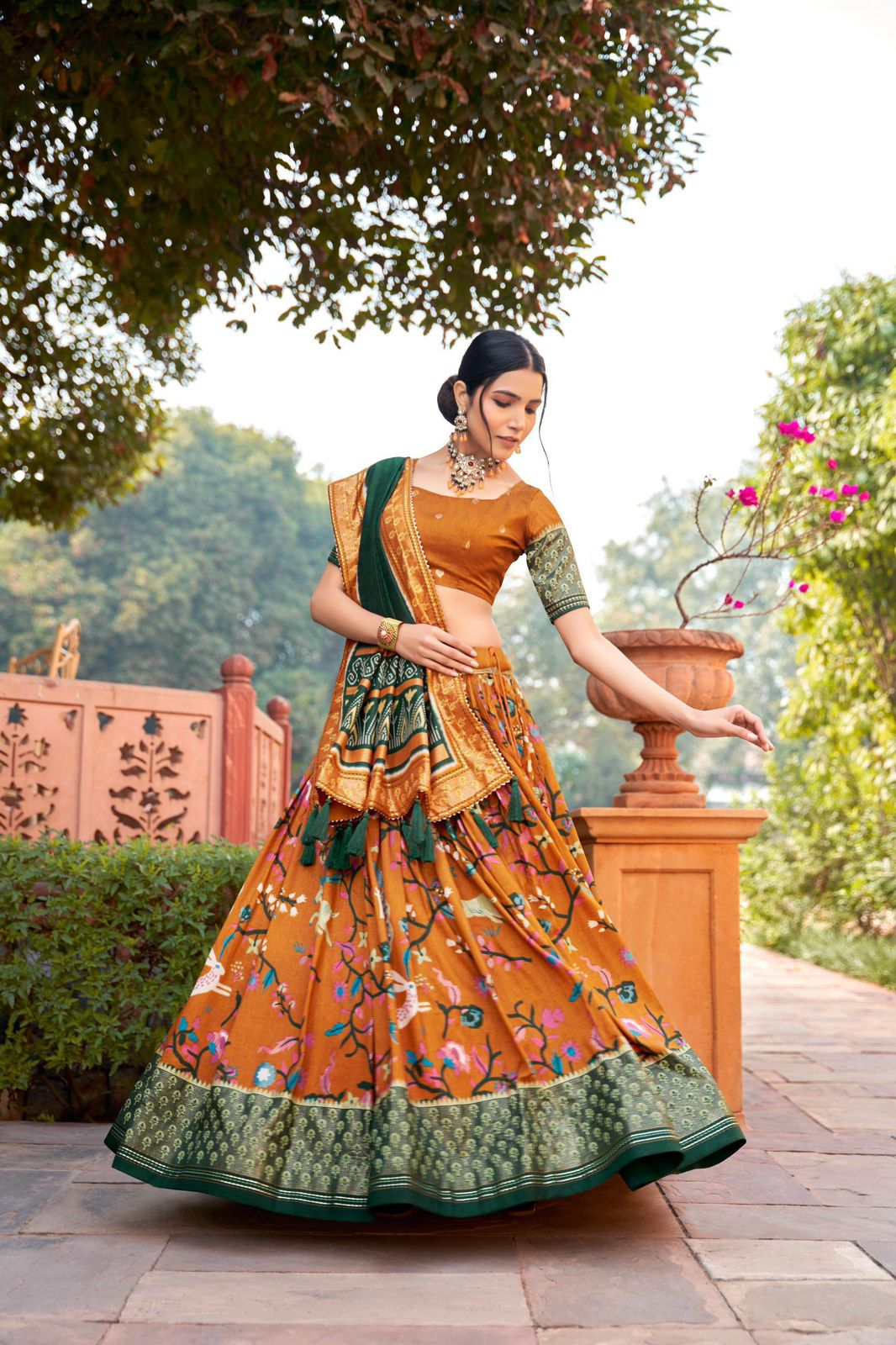 Printed Elegance of Adola Silk Lehenga Set