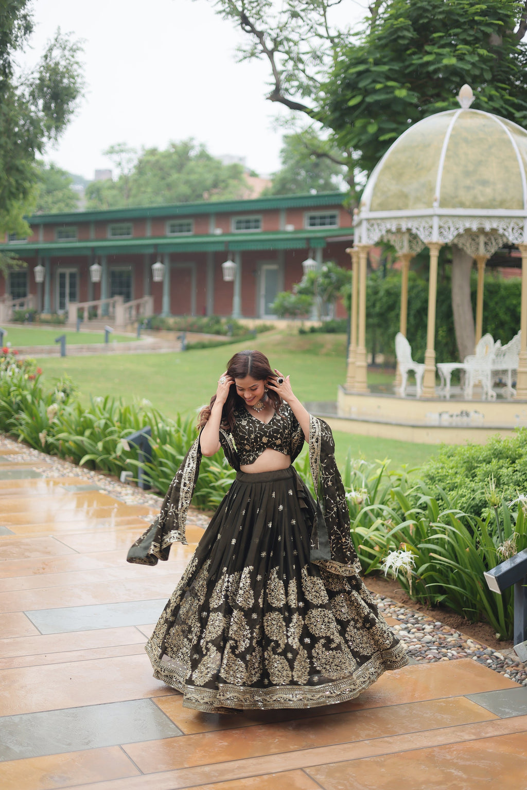 Prisha green Rangoli silk embroidered lehenga set