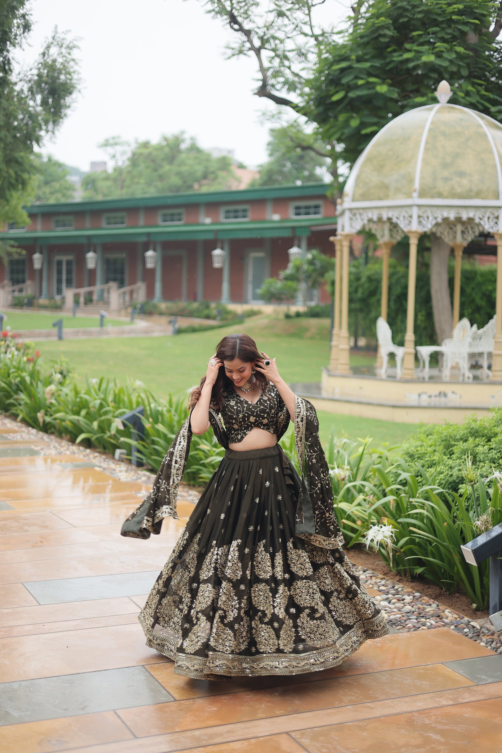Prisha green Rangoli silk embroidered lehenga set