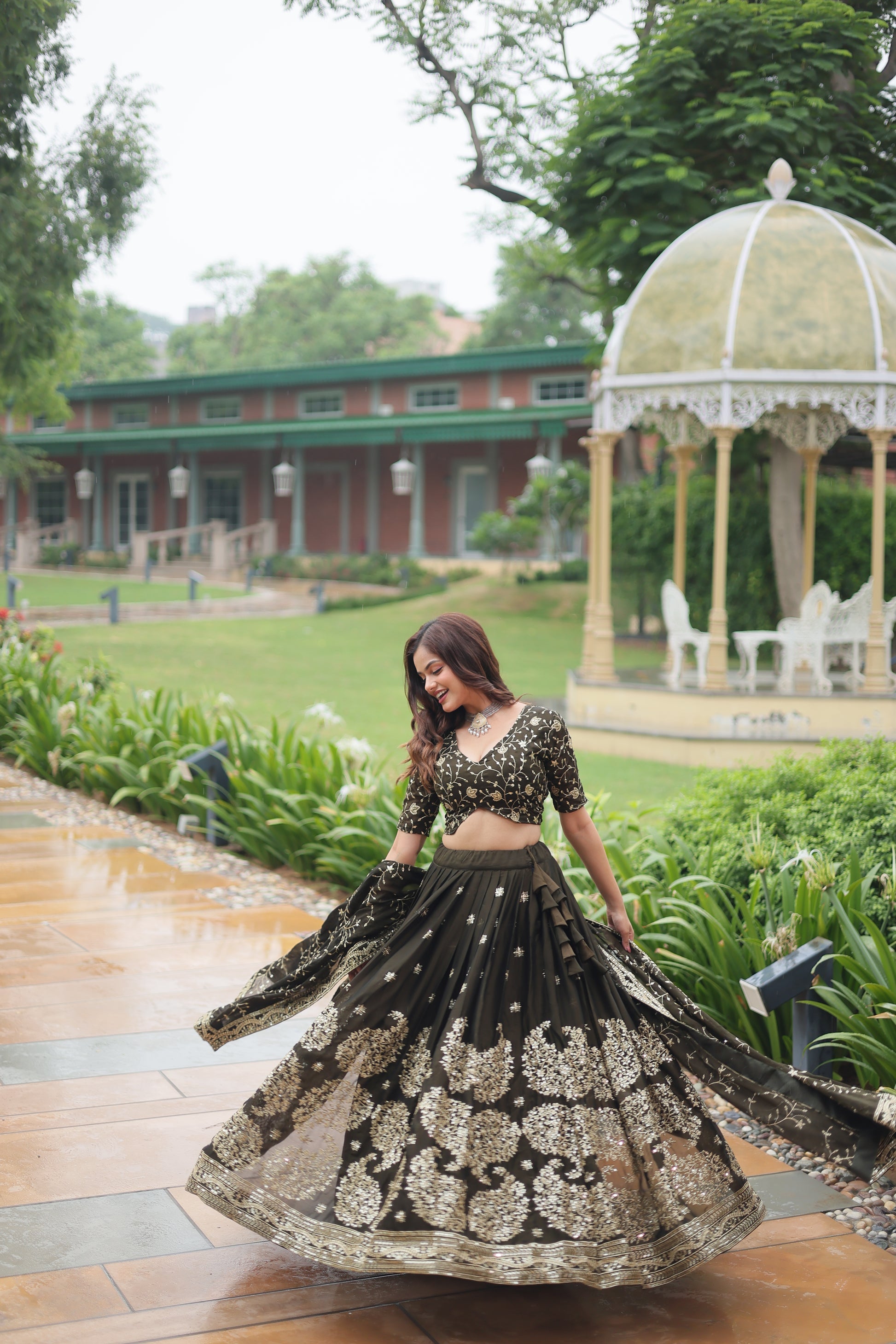 Prisha green Rangoli silk embroidered lehenga set