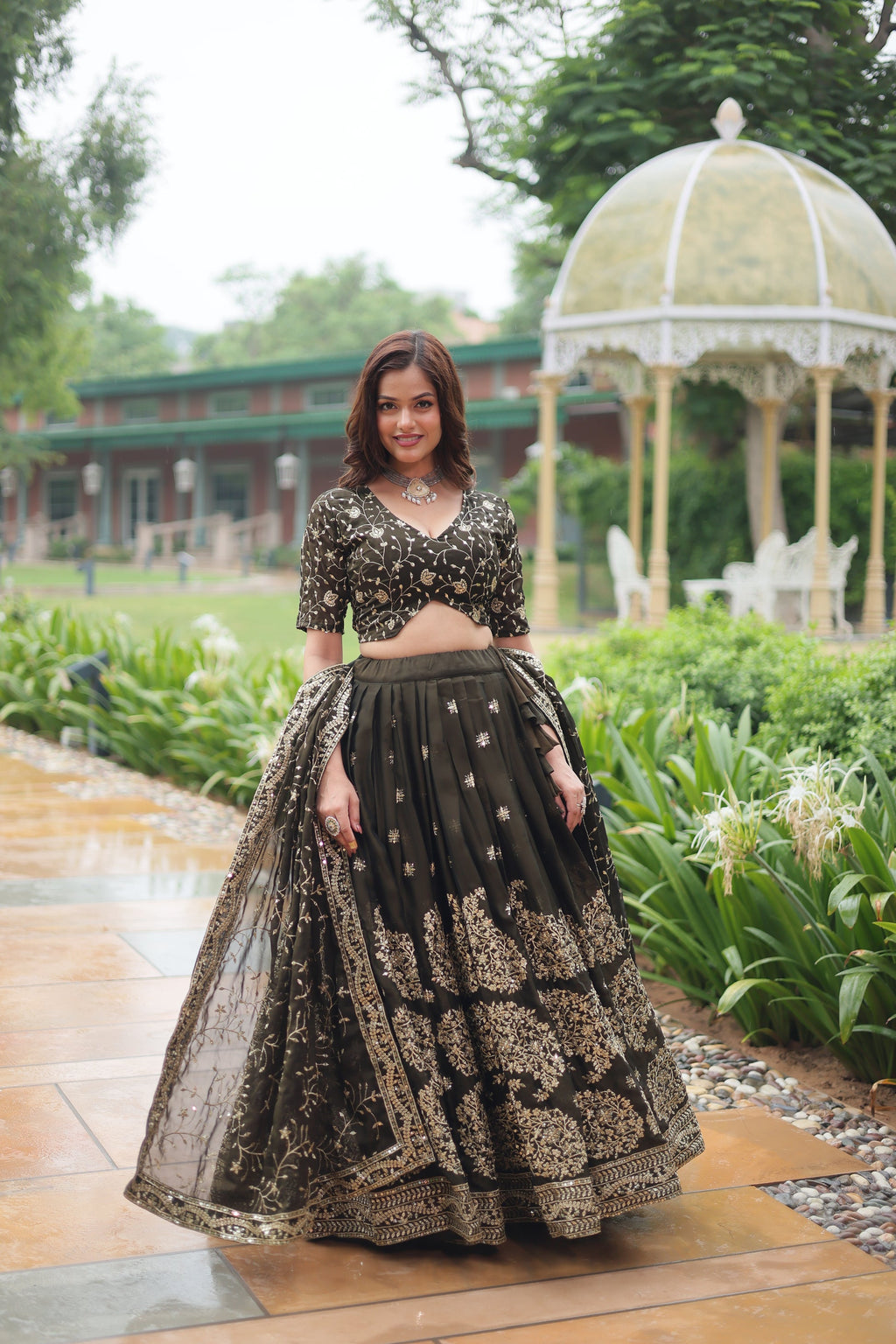 Prisha green Rangoli silk embroidered lehenga set