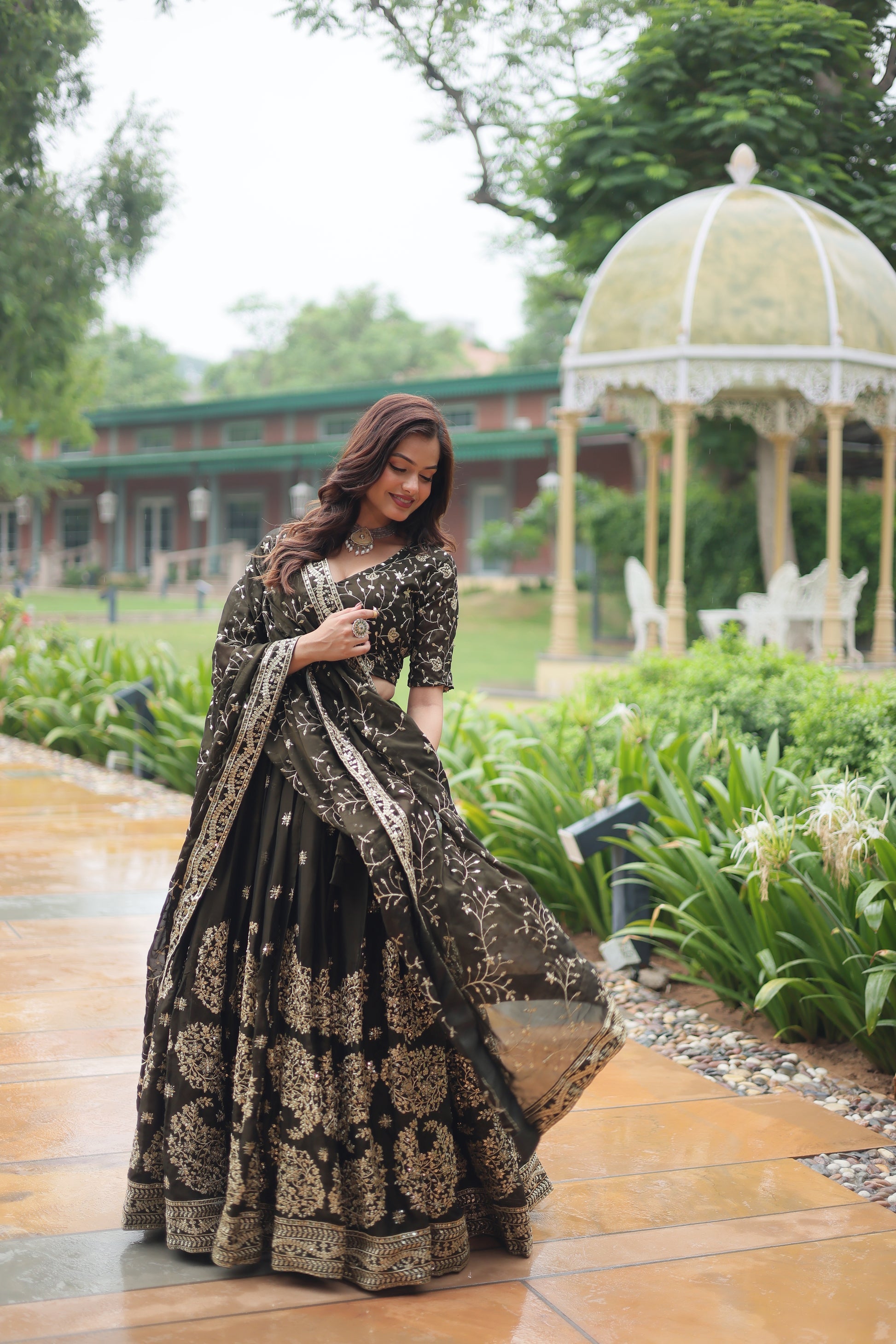 Prisha green Rangoli silk embroidered lehenga set