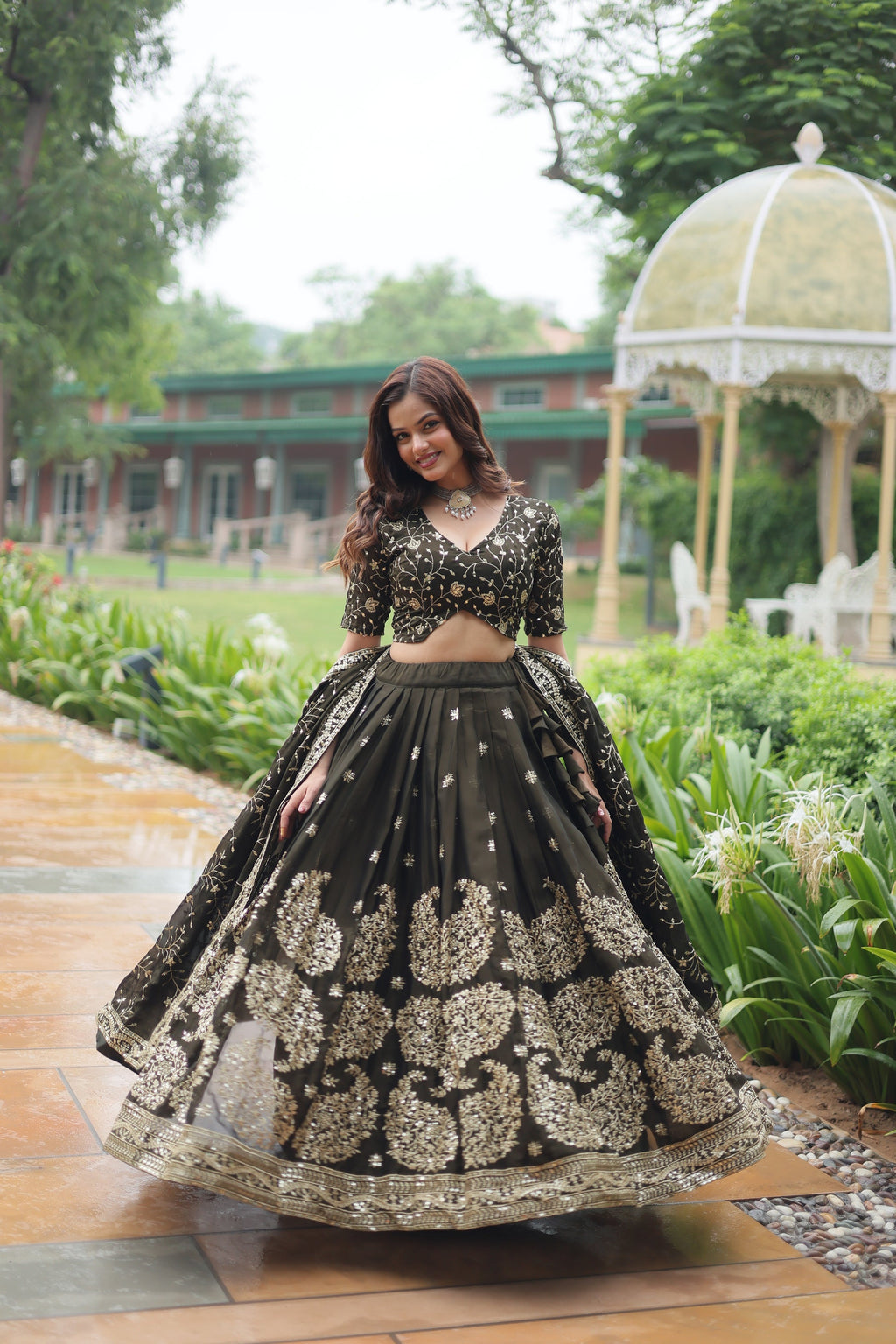 Prisha green Rangoli silk embroidered lehenga set
