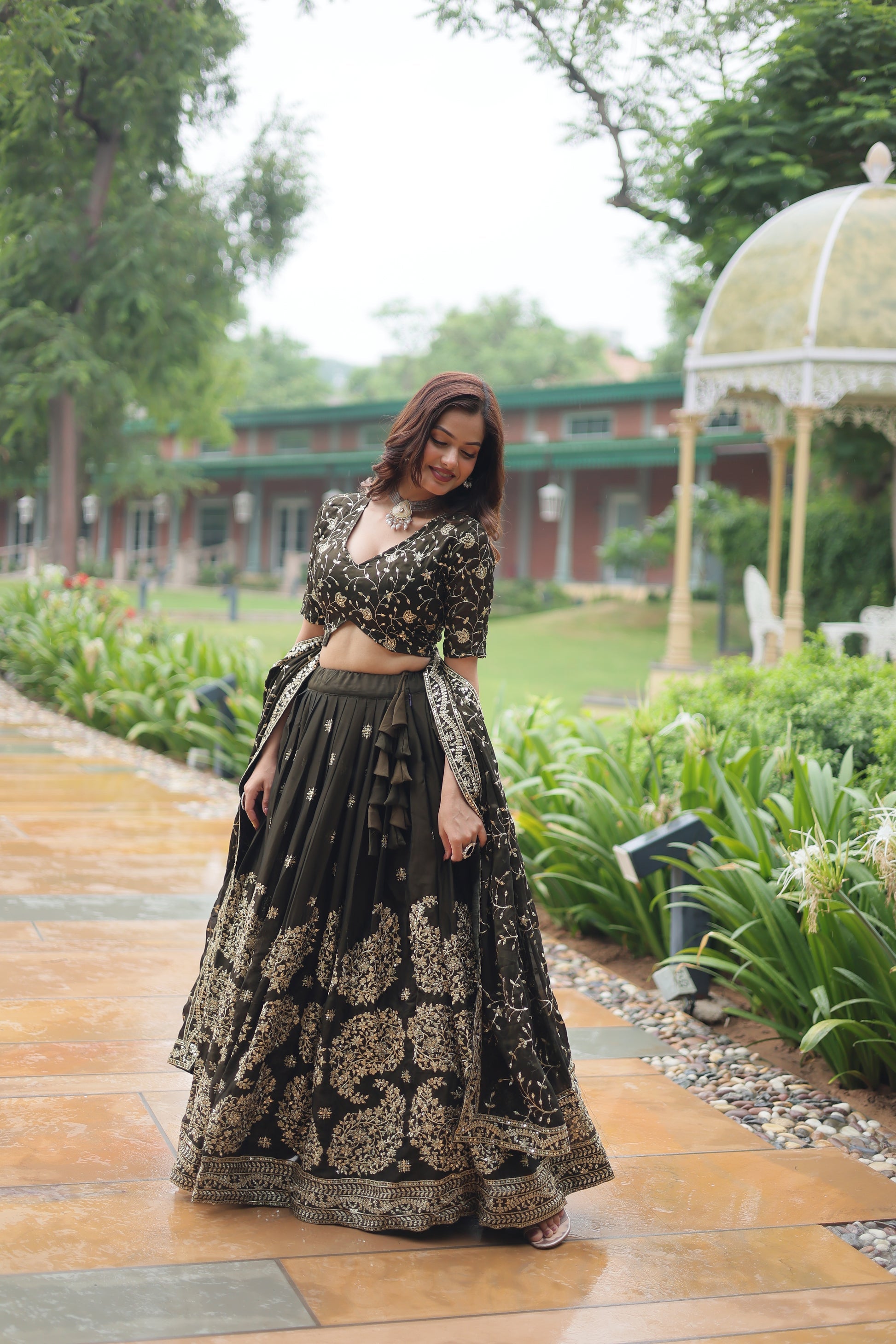 Prisha green Rangoli silk embroidered lehenga set