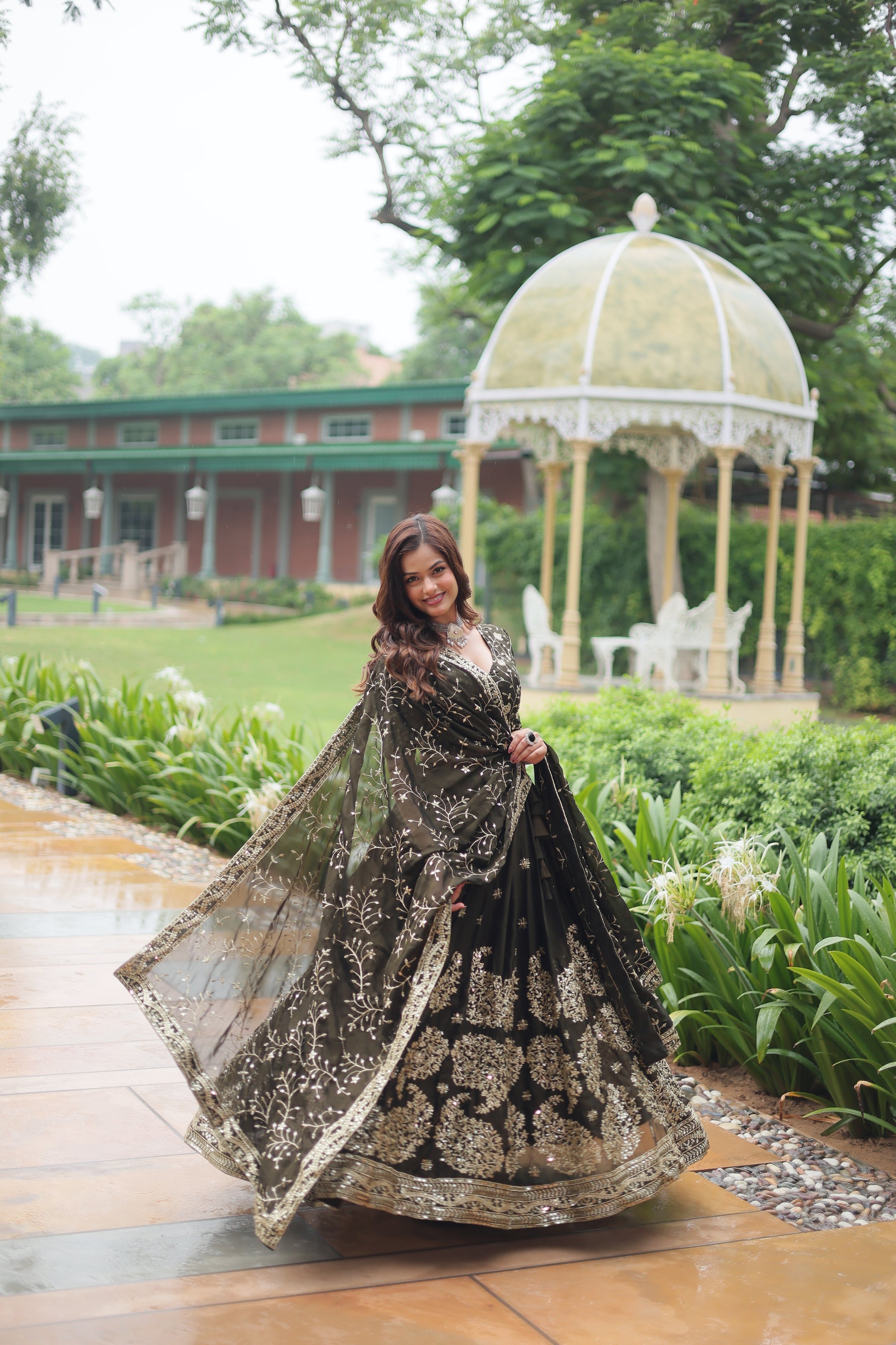 Prisha green Rangoli silk embroidered lehenga set