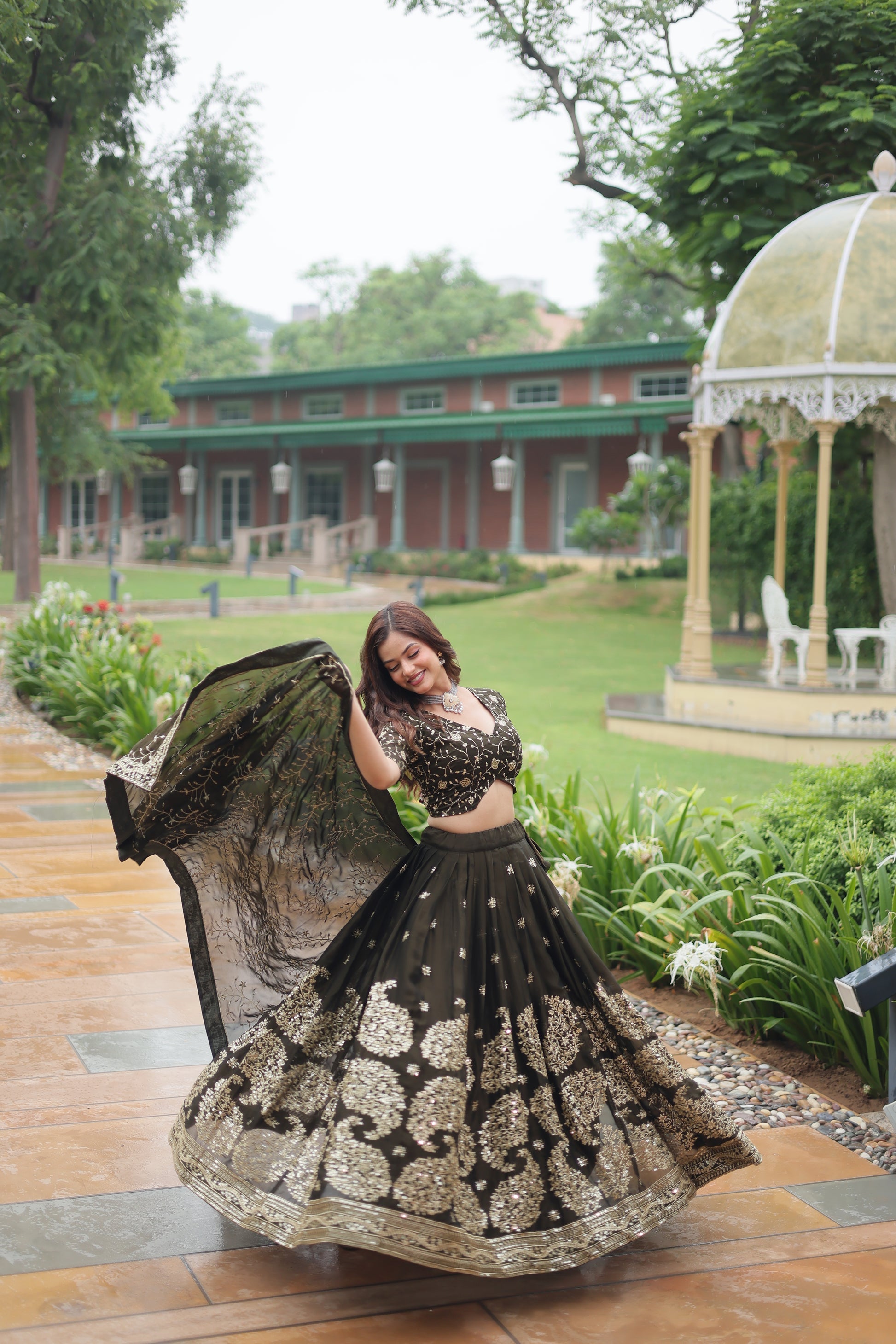 Prisha green Rangoli silk embroidered lehenga set