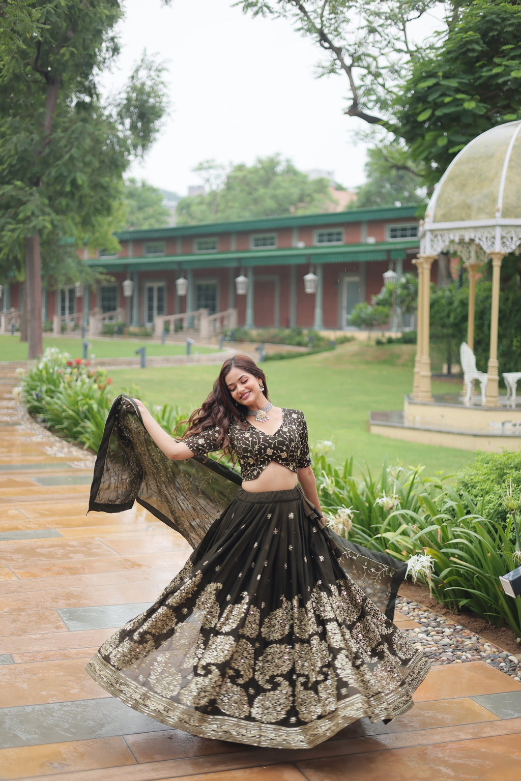 Prisha green Rangoli silk embroidered lehenga set