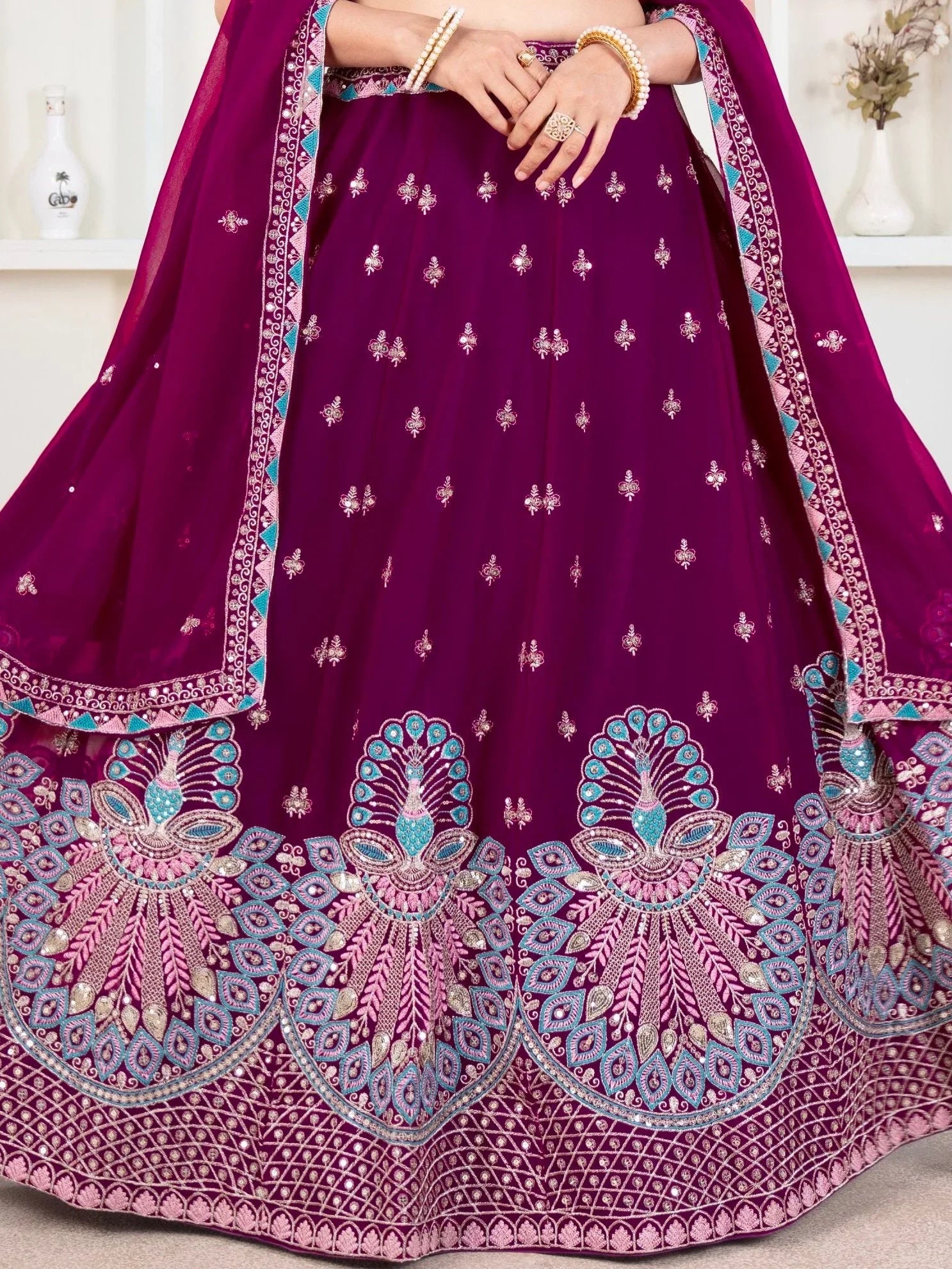Purple georgette sequins embroidered lehenga choli with dupatta