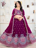 Purple georgette sequins embroidered lehenga choli with dupatta