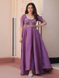 Purple Gold Crush Beads Embroidered Umbrella Flair Gown