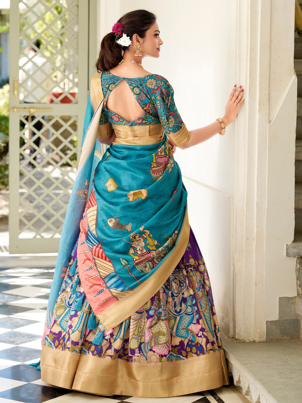 Purple Dola Silk Kalamkari Printed Traditional Lehenga Choli With Dupatta