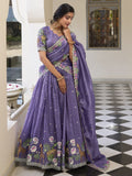 Purple sequins thread embroidered gold crush lehenga choli for wedding functions