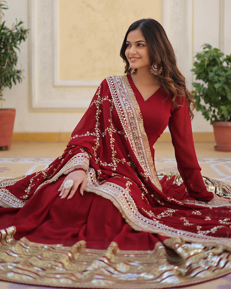 Varahi Maroon Embroidered Anarkali Gown Set