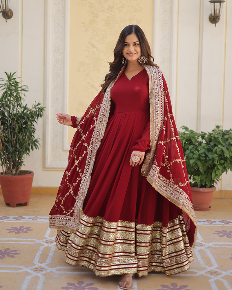 Varahi Maroon Embroidered Anarkali Gown Set