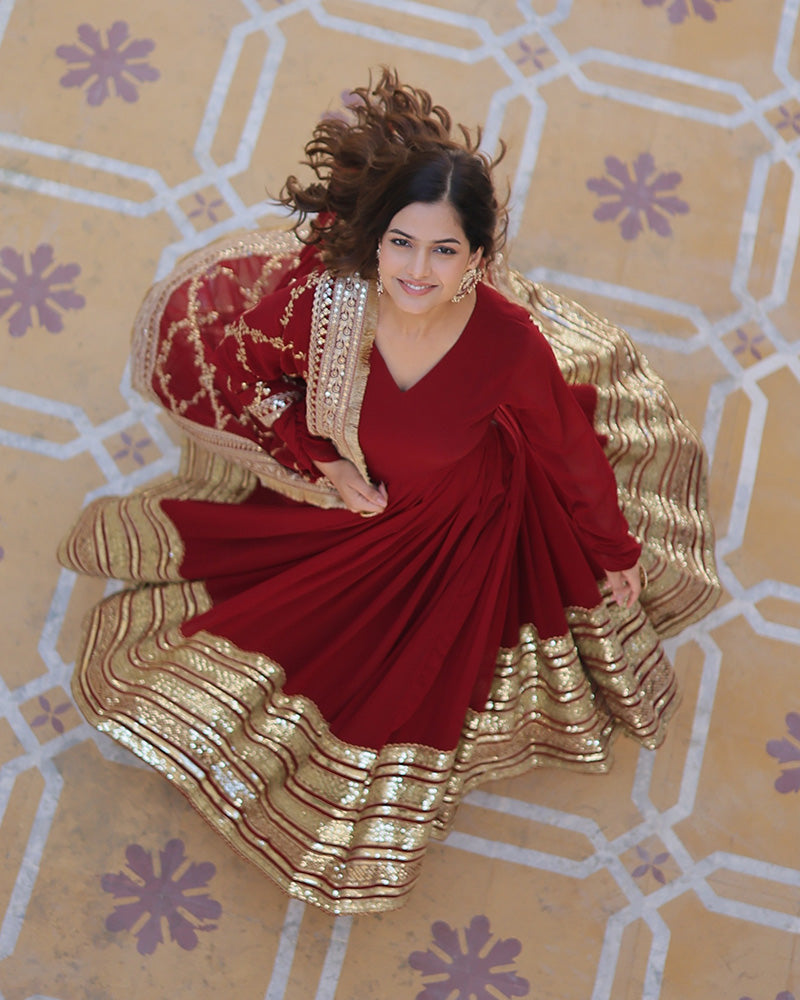 Varahi Maroon Embroidered Anarkali Gown Set
