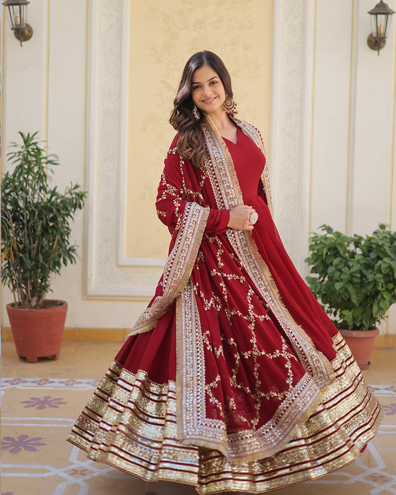 Varahi Maroon Embroidered Anarkali Gown Set