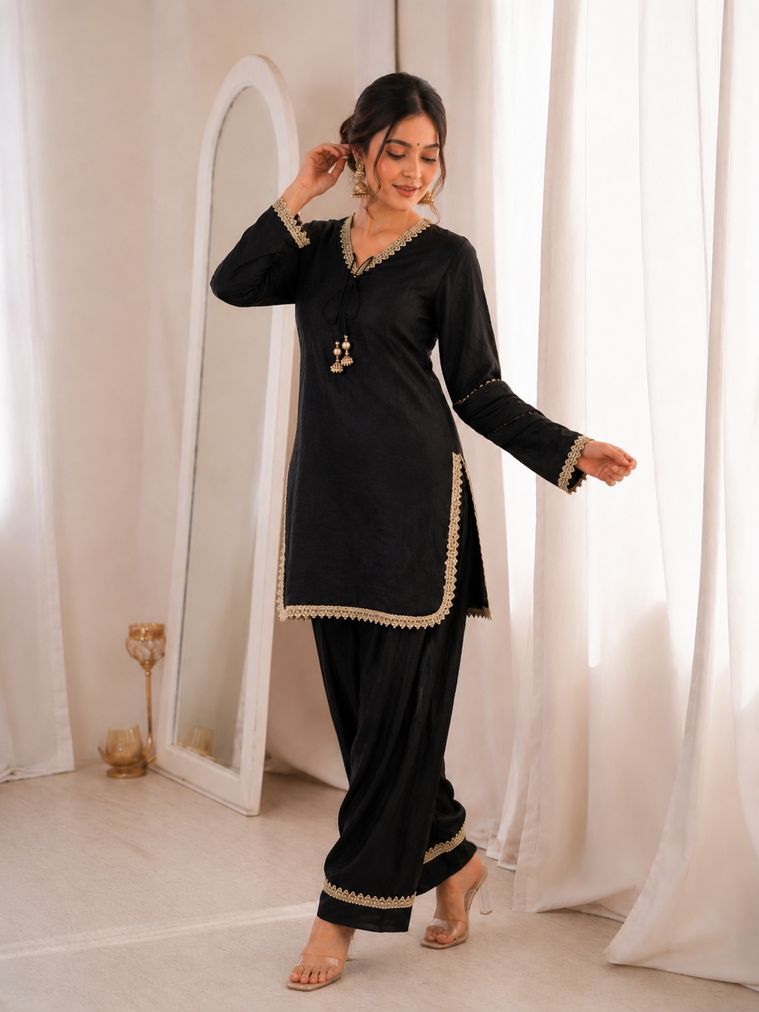 Fendi Silk Elegant Mirror Moti Embellished Premium Co-Ord Set