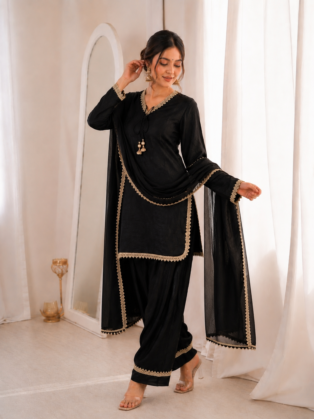 Fendi Silk Elegant Mirror Moti Embellished Premium Co-Ord Set