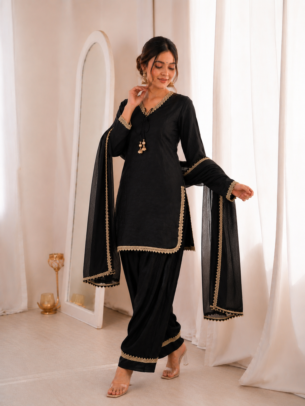 Fendi Silk Elegant Mirror Moti Embellished Premium Co-Ord Set