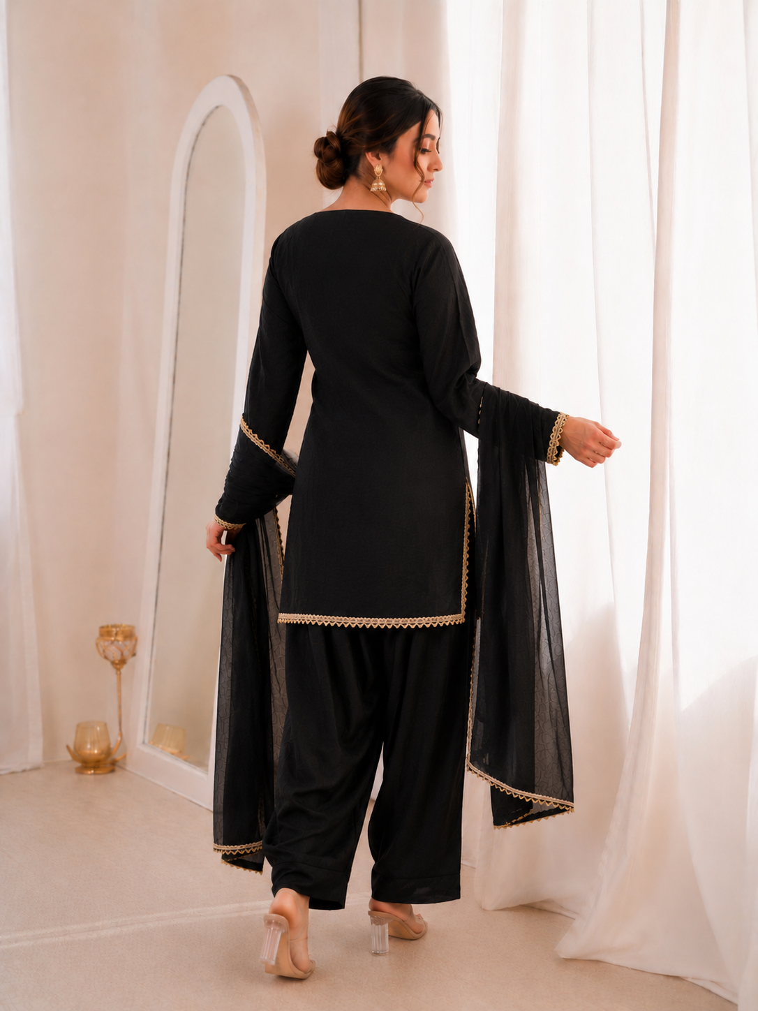 Fendi Silk Elegant Mirror Moti Embellished Premium Co-Ord Set