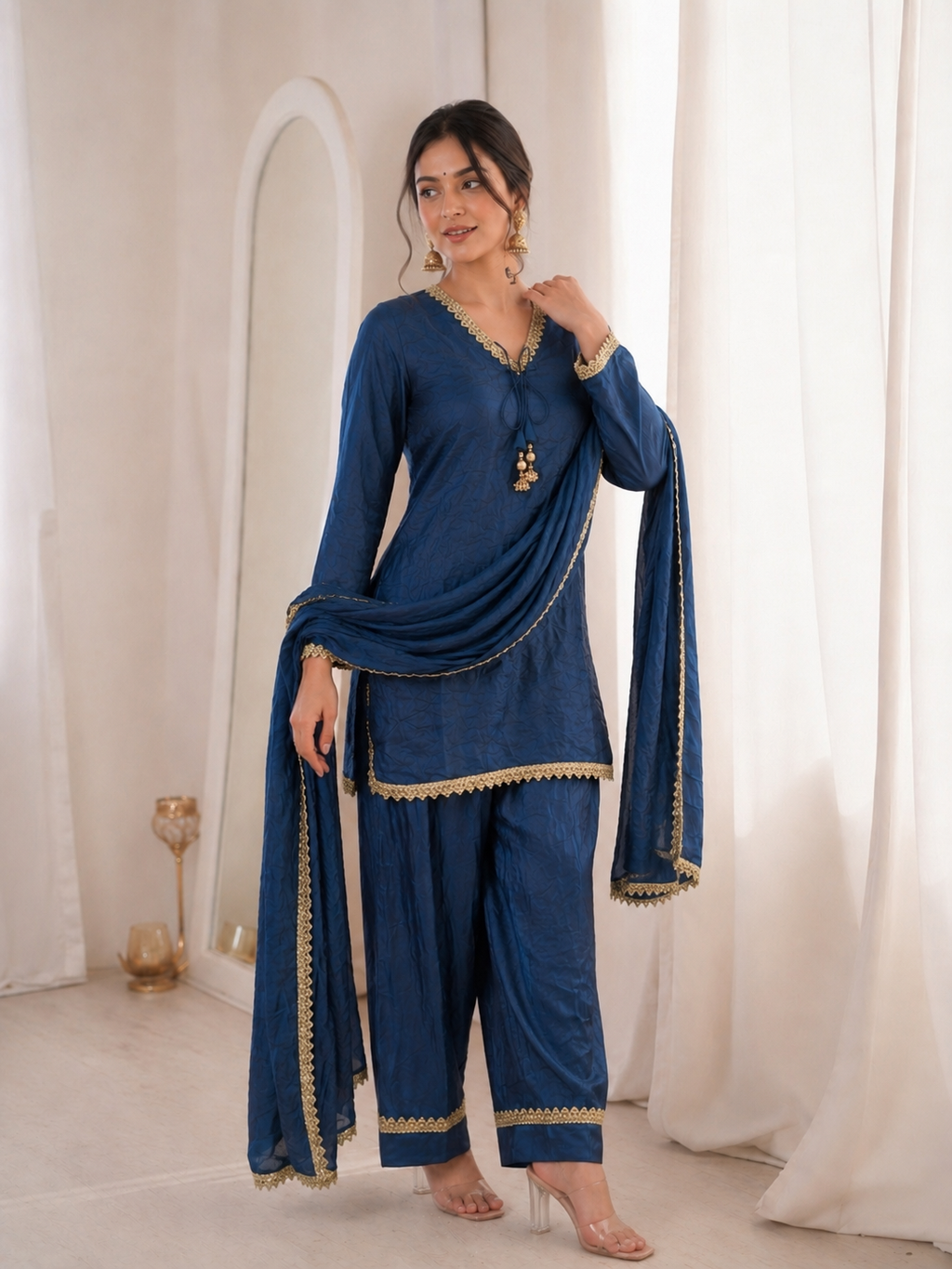 Fendi Silk Elegant Mirror Moti Embellished Premium Co-Ord Set