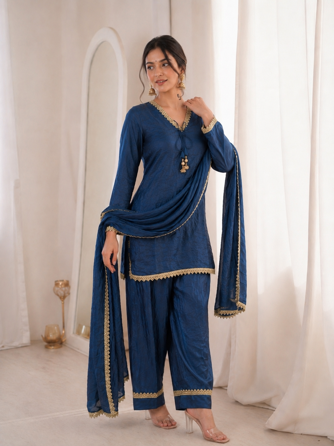 Fendi Silk Elegant Mirror Moti Embellished Premium Co-Ord Set