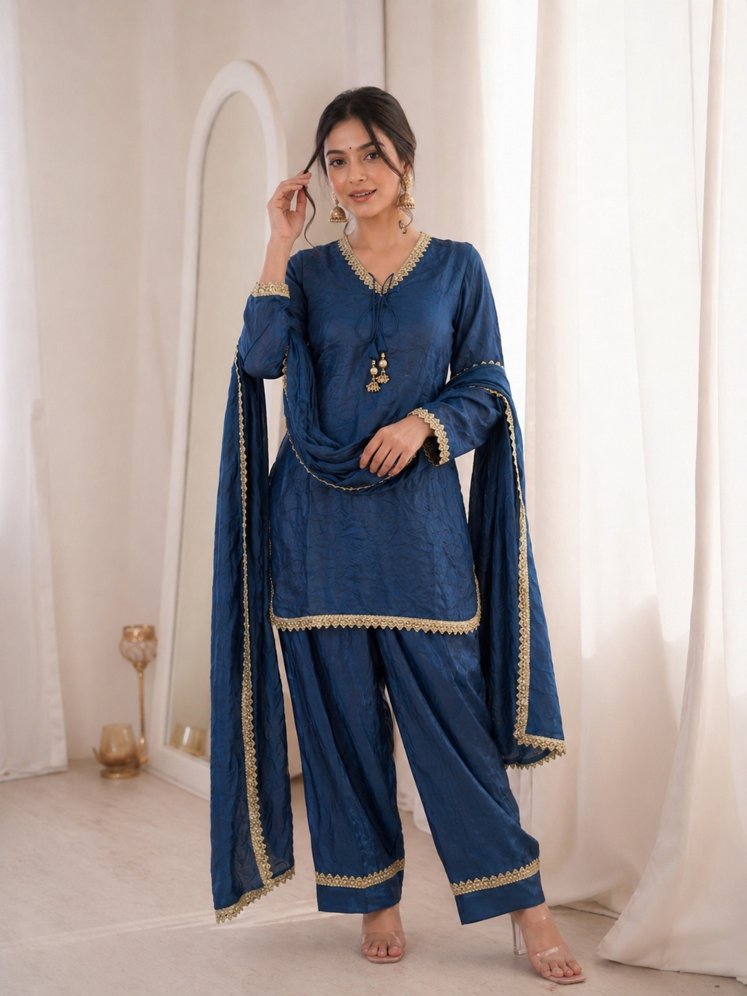 Fendi Silk Elegant Mirror Moti Embellished Premium Co-Ord Set