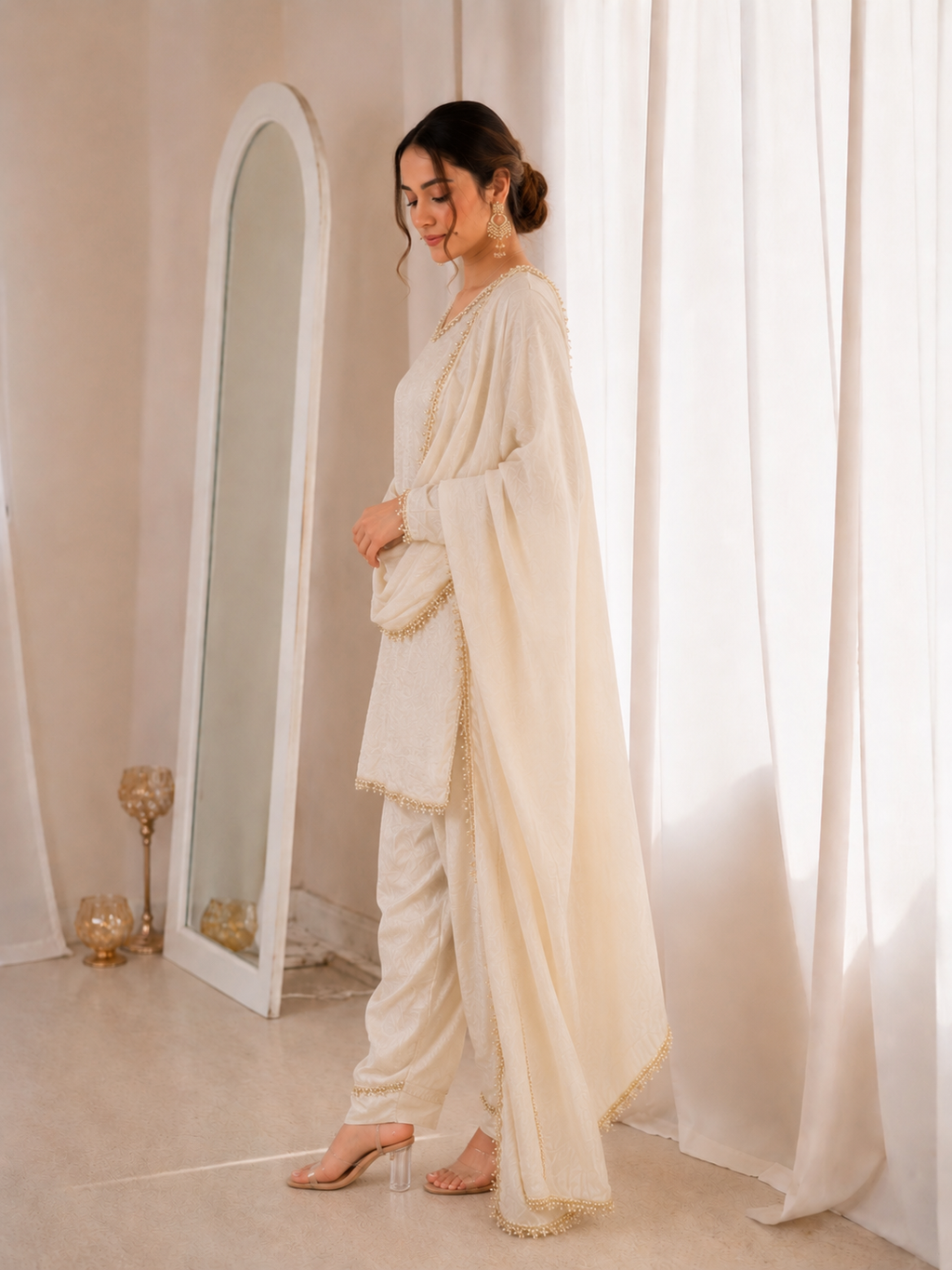Fendi Silk Elegant Mirror Moti Embellished Premium Co-Ord Set