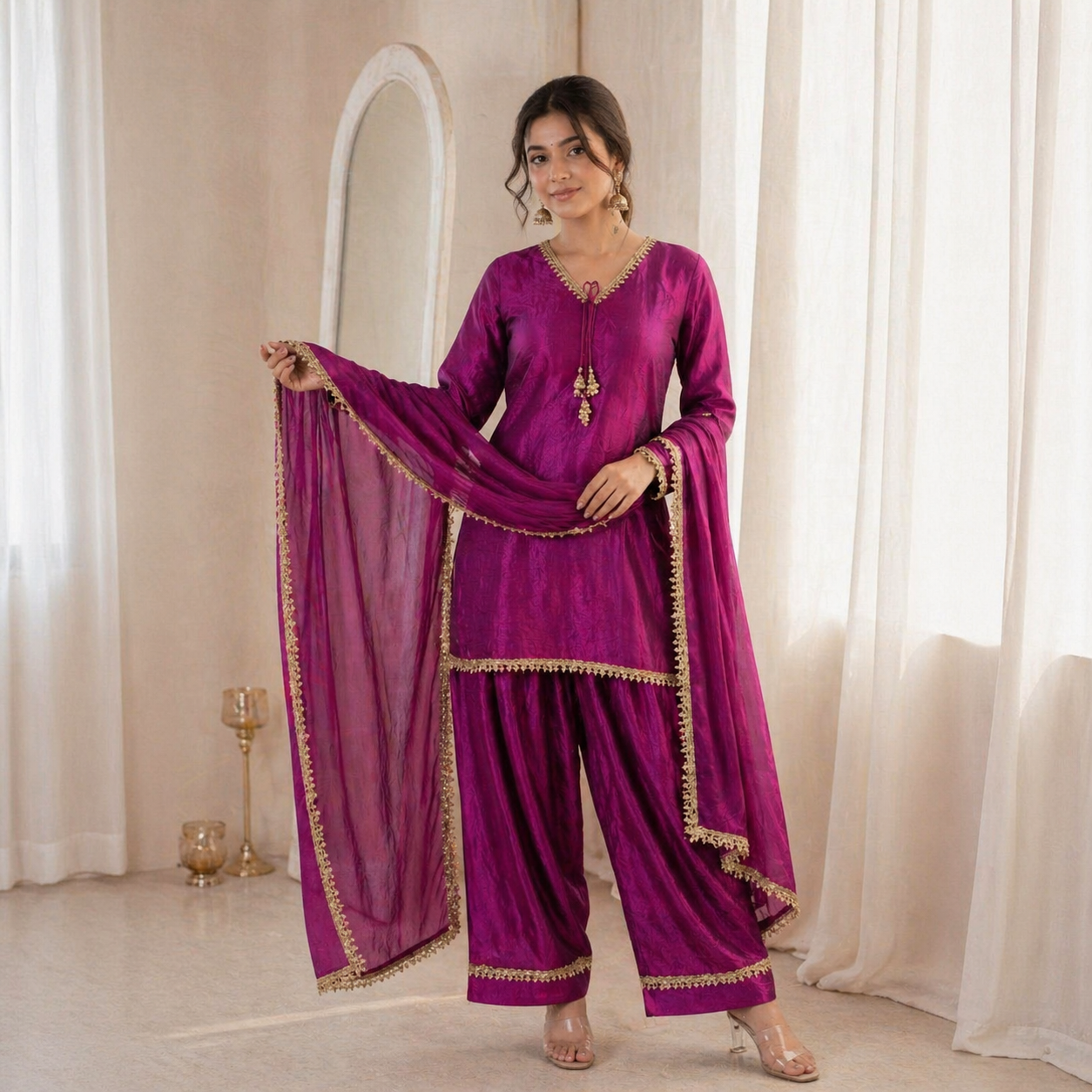 Fendi Silk Elegant Mirror Moti Embellished Premium Co-Ord Set