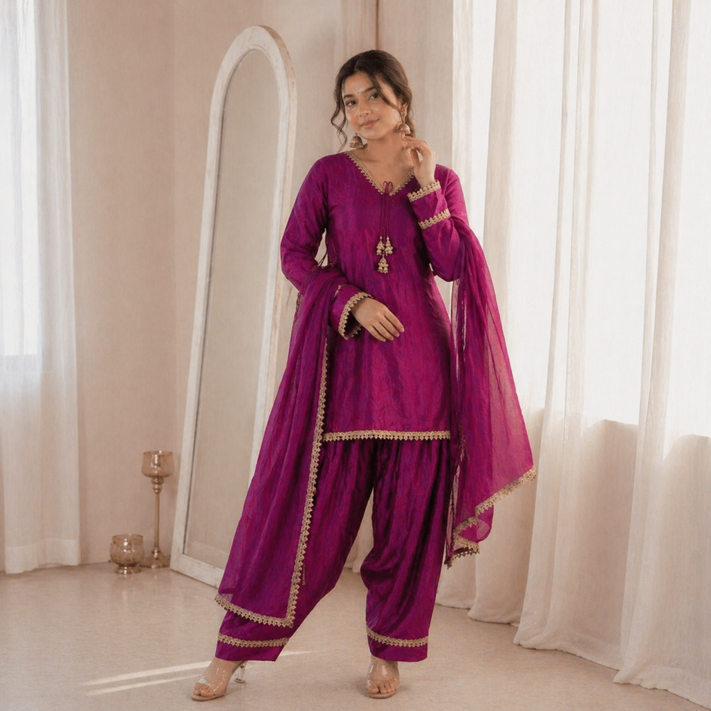 Fendi Silk Elegant Mirror Moti Embellished Premium Co-Ord Set